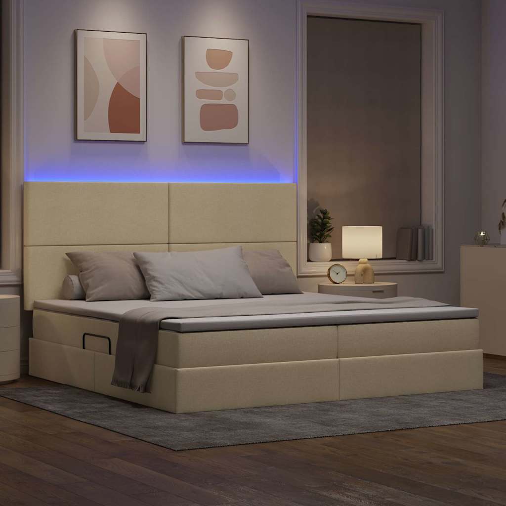 Opbergbed met LED met matras Crème 200 x 200 cm Polyester