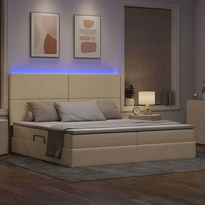 Opbergbed met LED met matras Crème 200 x 200 cm Polyester