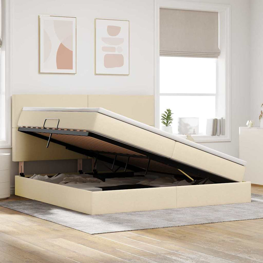 Opbergbed met LED met matras Crème 200 x 200 cm Polyester