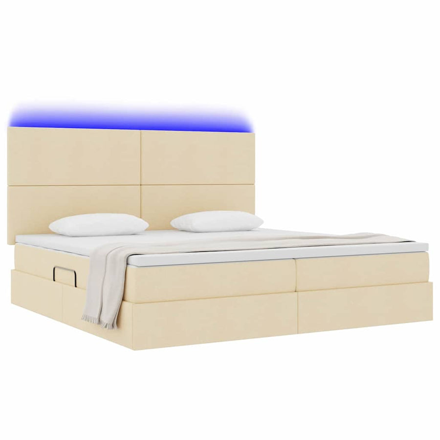 Opbergbed met LED met matras Crème 200 x 200 cm Polyester