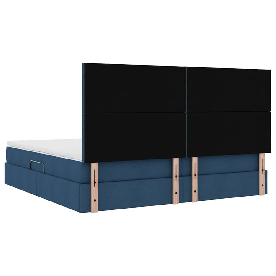 Bed met LED -striplichten met opslag Blauw 200 x 200 cm Stof