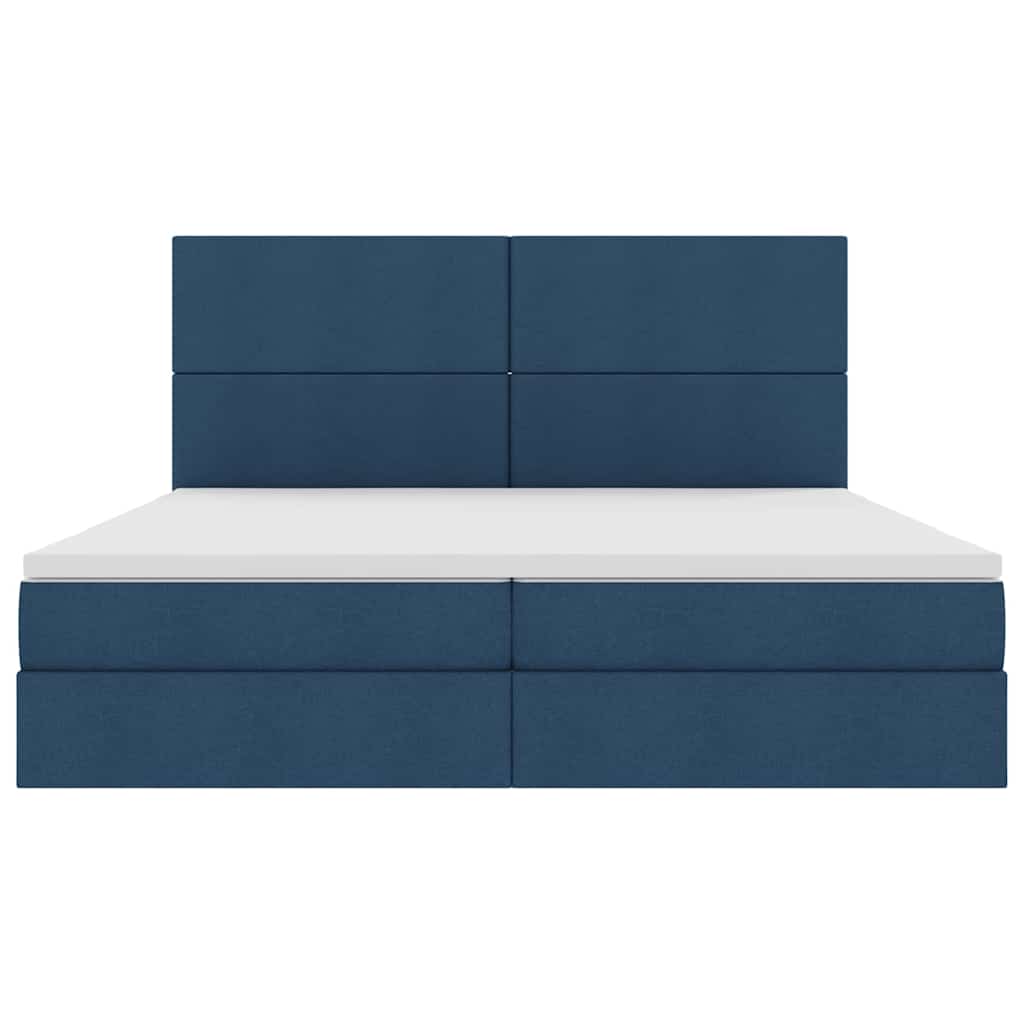 Bed met LED -striplichten met opslag Blauw 200 x 200 cm Stof