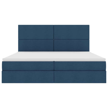 Bed met LED -striplichten met opslag Blauw 200 x 200 cm Stof