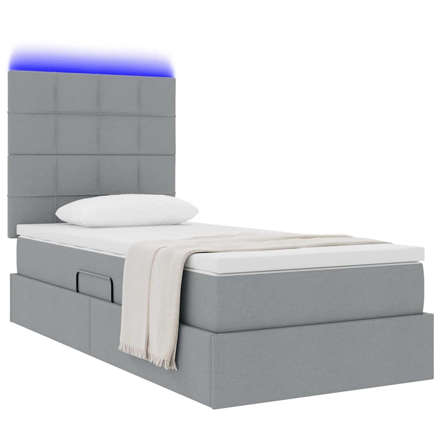 Opbergbed met LED met matras Lichtgrijs 90 x 190 cm Polyester