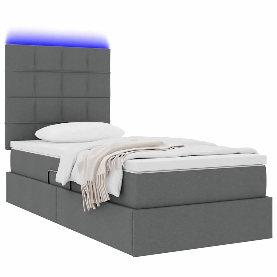 Opbergbed met LED met matras Donkergrijs 90 x 190 cm Polyester