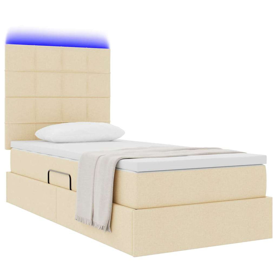 Opbergbed met LED met matras Crème 90 x 190 cm Polyester