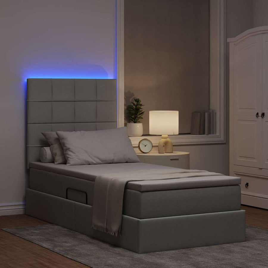 Opbergbed met LED met matras Lichtgrijs 90 x 200 cm Polyester