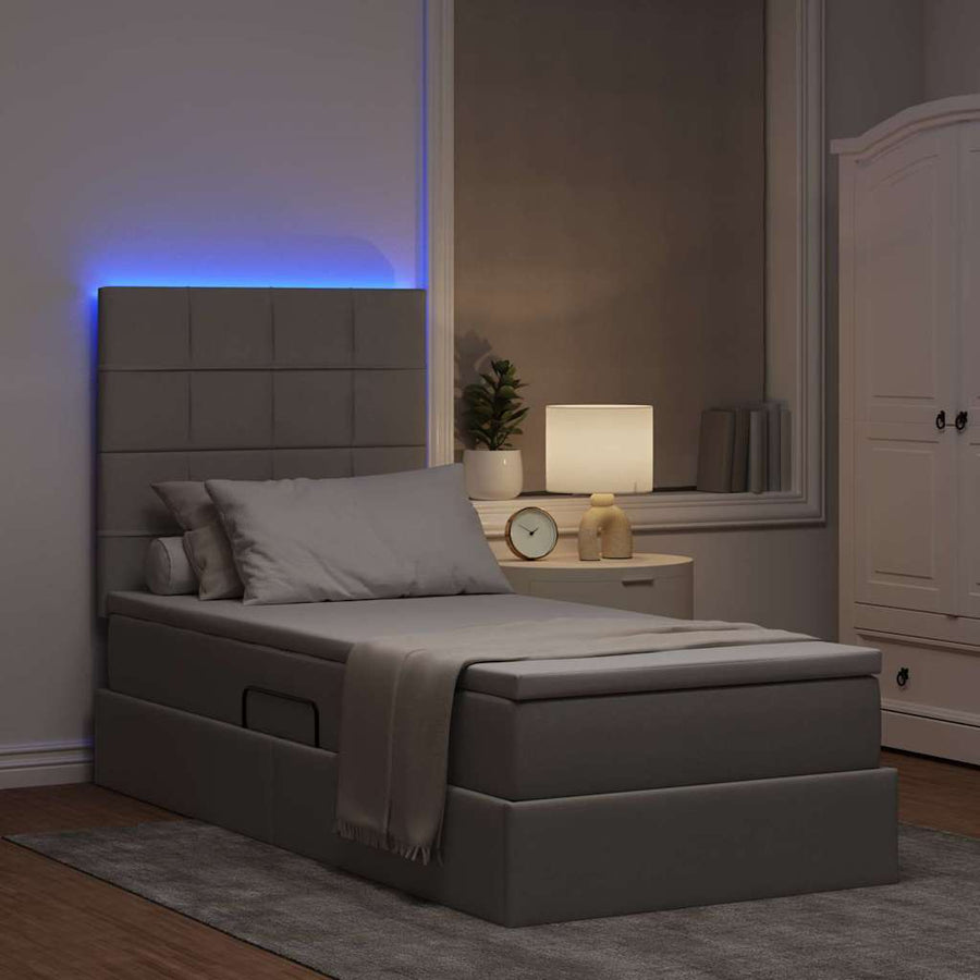Opbergbed met LED met matras Taupe 90 x 200 cm Polyester