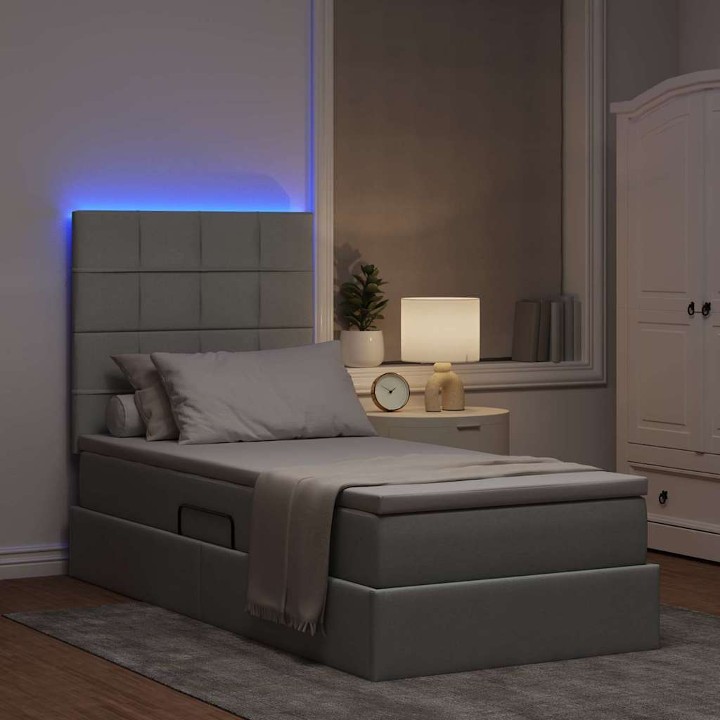 Opbergbed met LED met matras Lichtgrijs 100 x 200 cm Polyester