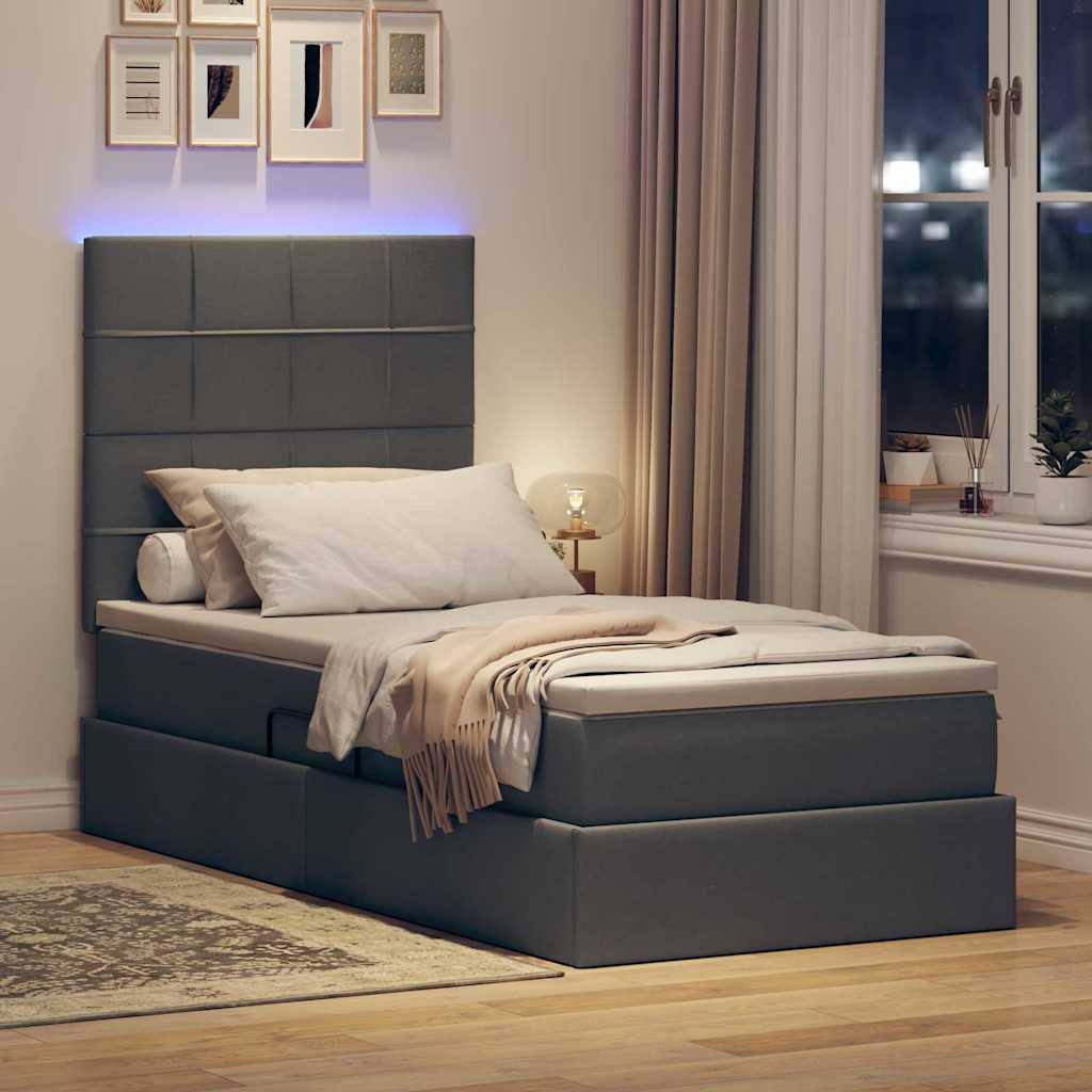 Opbergbed met LED met matras Donkergrijs 100 x 200 cm Polyester