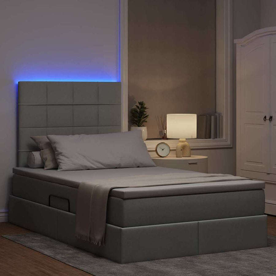 Opbergbed met LED met matras Lichtgrijs 120 x 190 cm Polyester