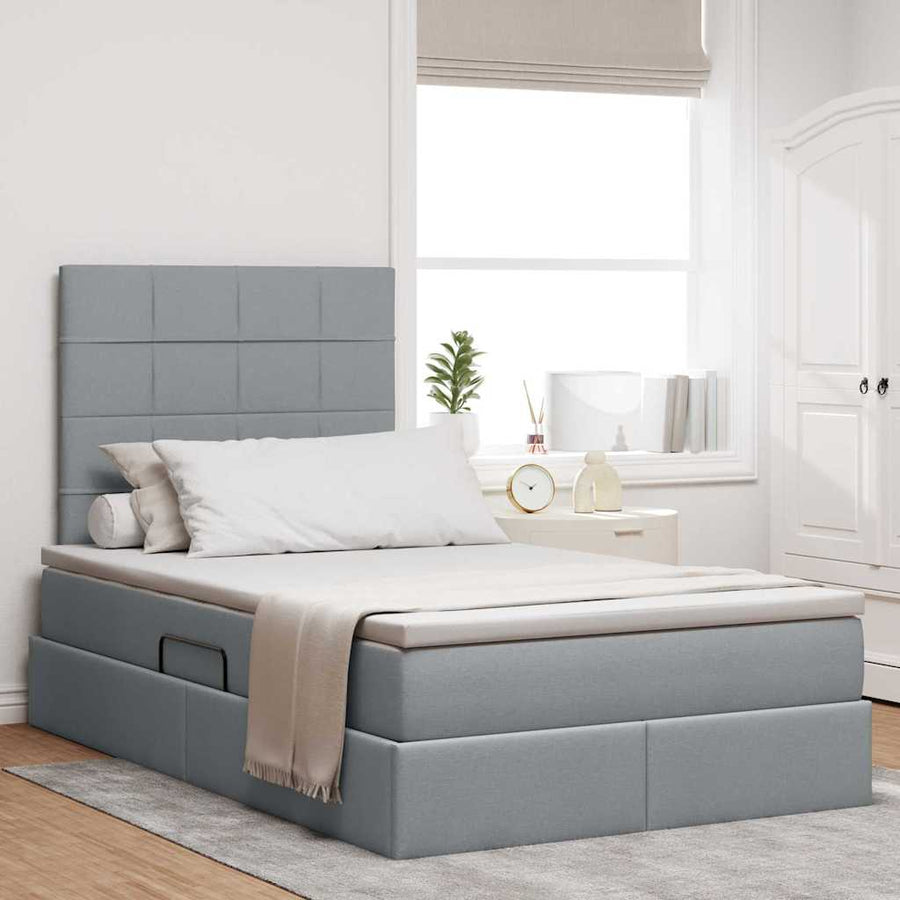 Opbergbed met LED met matras Lichtgrijs 120 x 190 cm Polyester