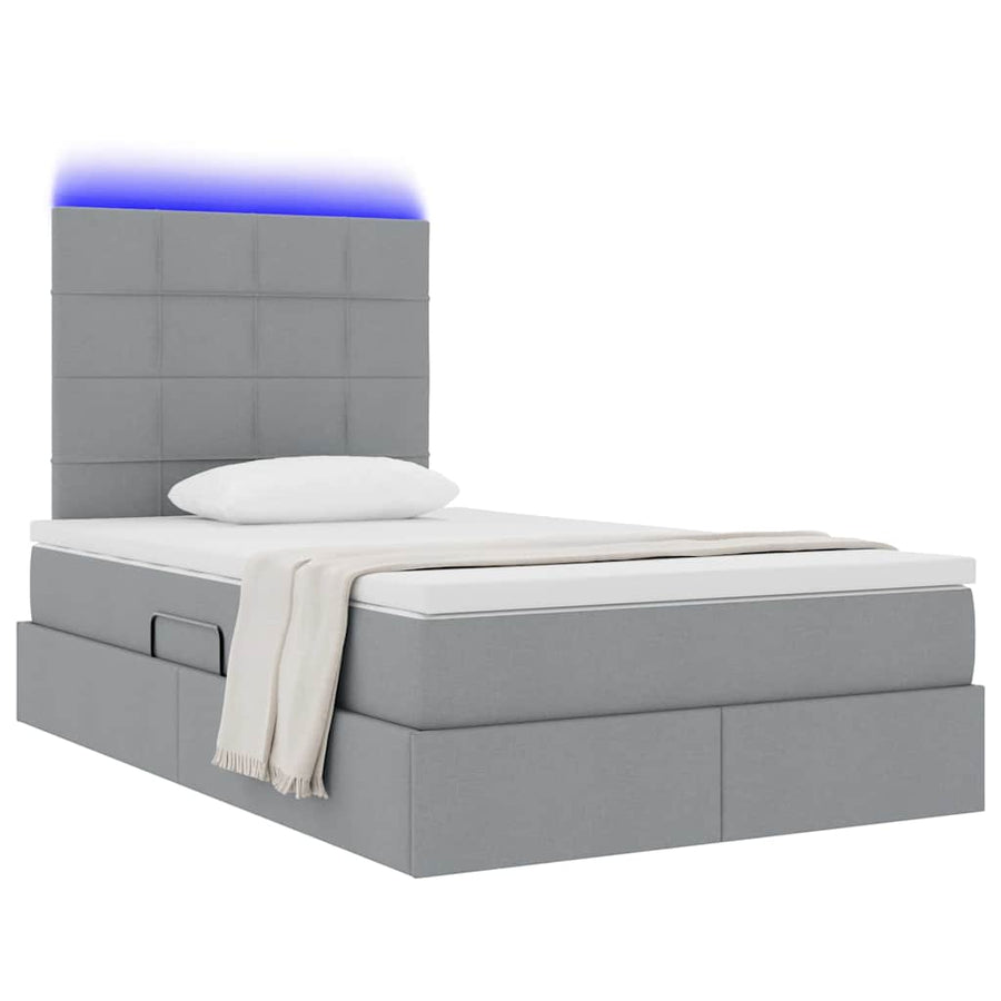 Opbergbed met LED met matras Lichtgrijs 120 x 190 cm Polyester