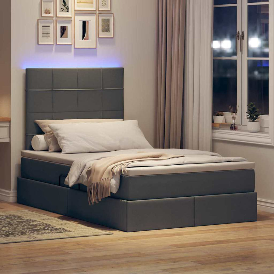 Opbergbed met LED met matras Donkergrijs 120 x 190 cm Polyester
