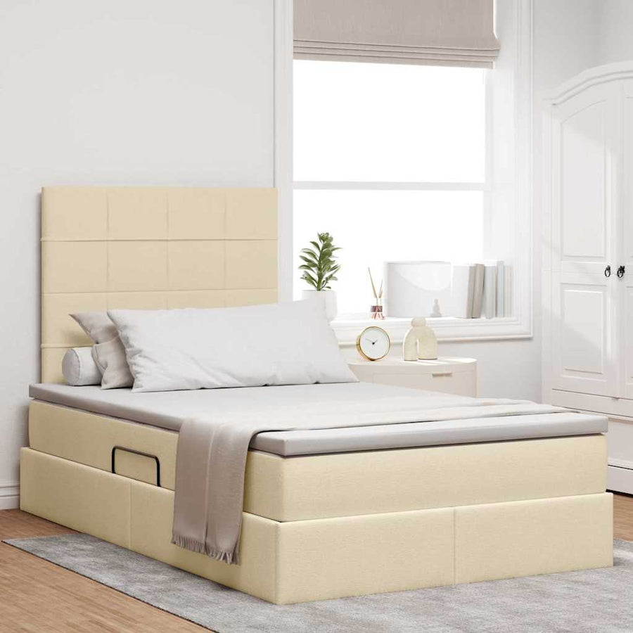 Opbergbed met LED met matras Crème 120 x 190 cm Polyester