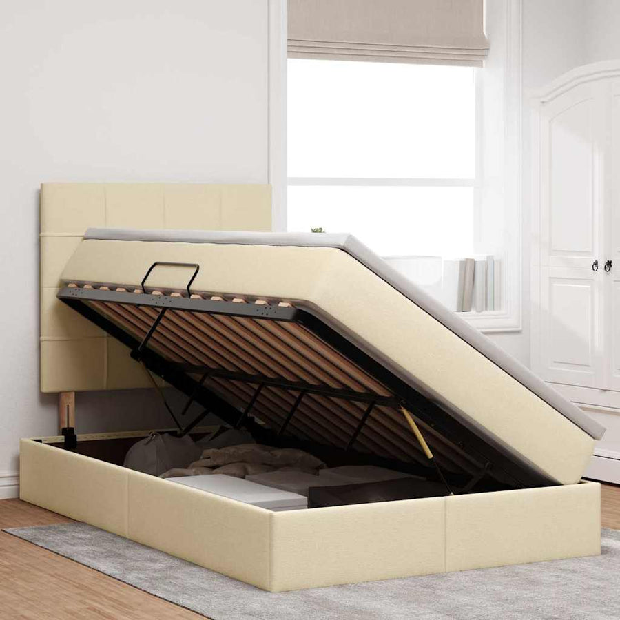 Opbergbed met LED met matras Crème 120 x 190 cm Polyester