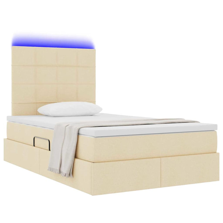 Opbergbed met LED met matras Crème 120 x 190 cm Polyester