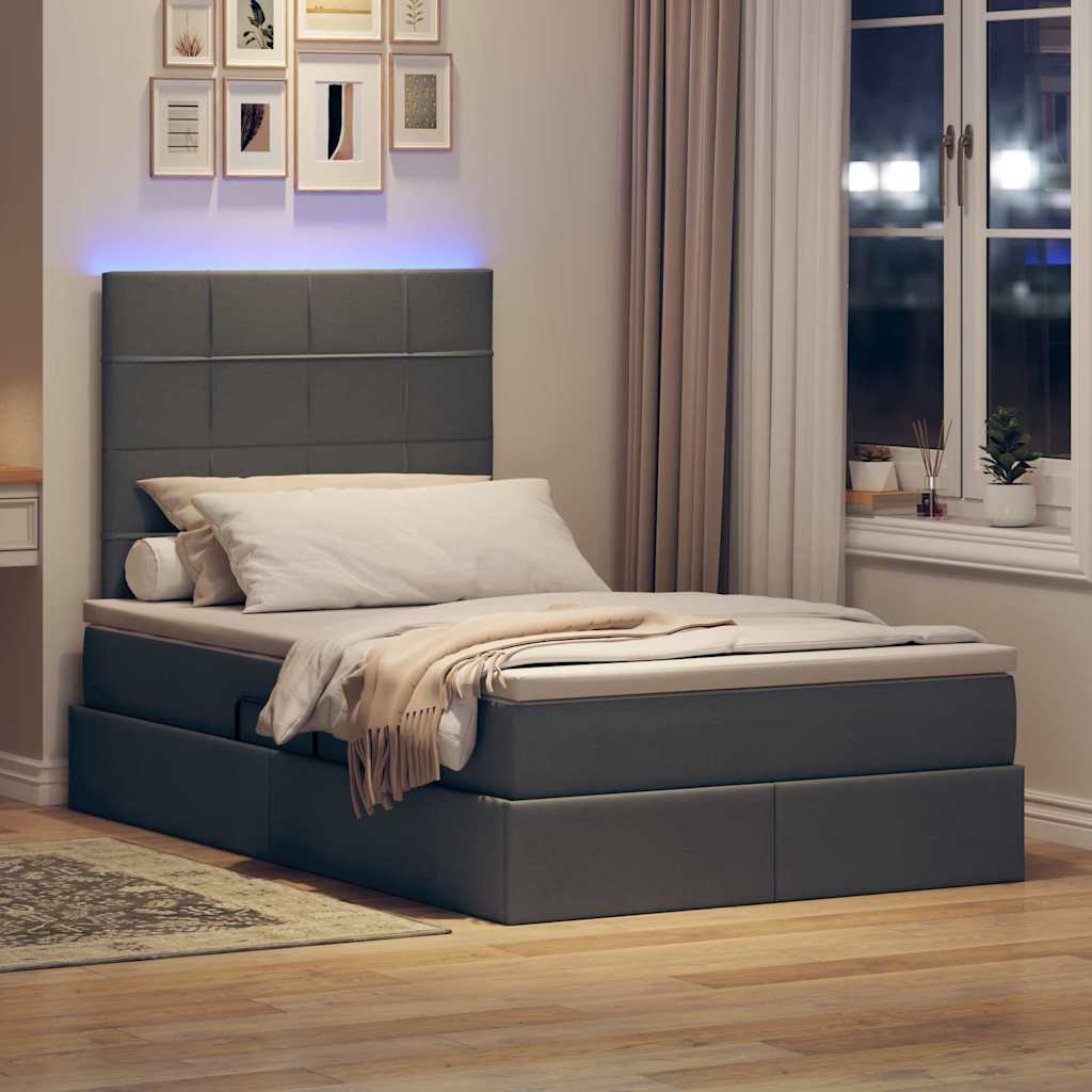 Bed met LED -striplichten Donkergrijs 120 x 200 cm Stof