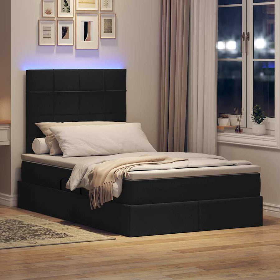 Bed met LED -striplichten met opslag Zwart 120 x 200 cm Stof