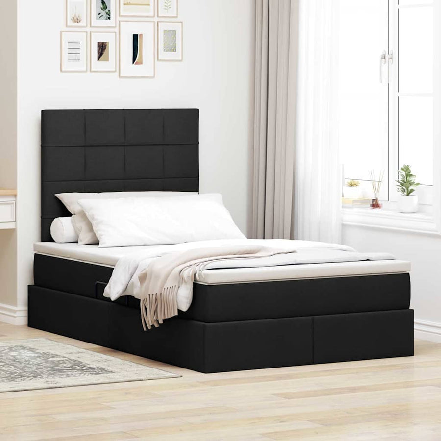 Bed met LED -striplichten met opslag Zwart 120 x 200 cm Stof