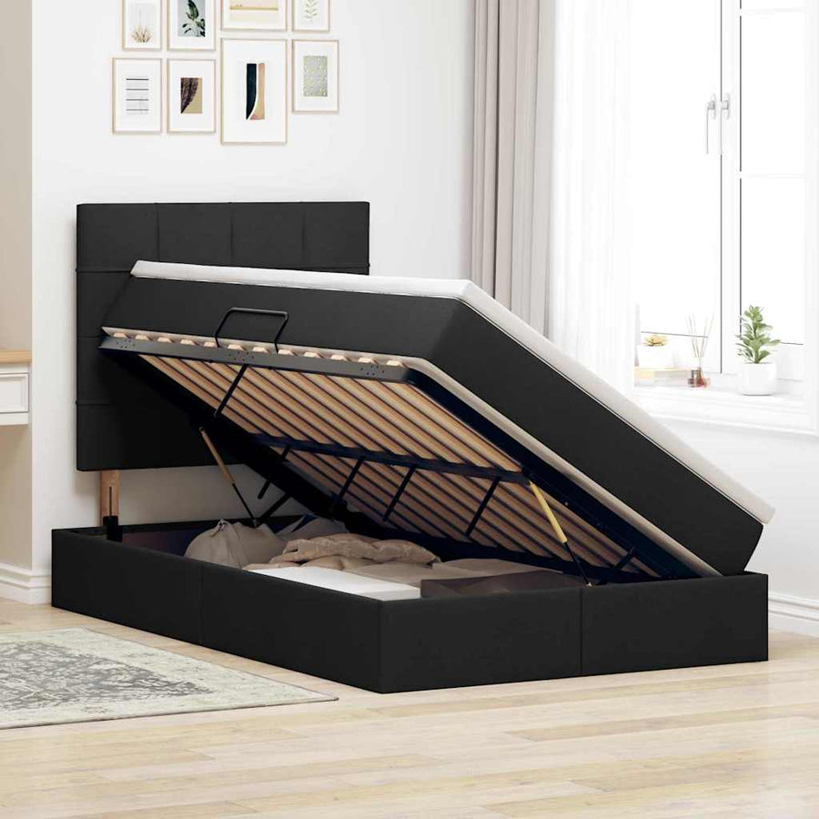 Bed met LED -striplichten met opslag Zwart 120 x 200 cm Stof