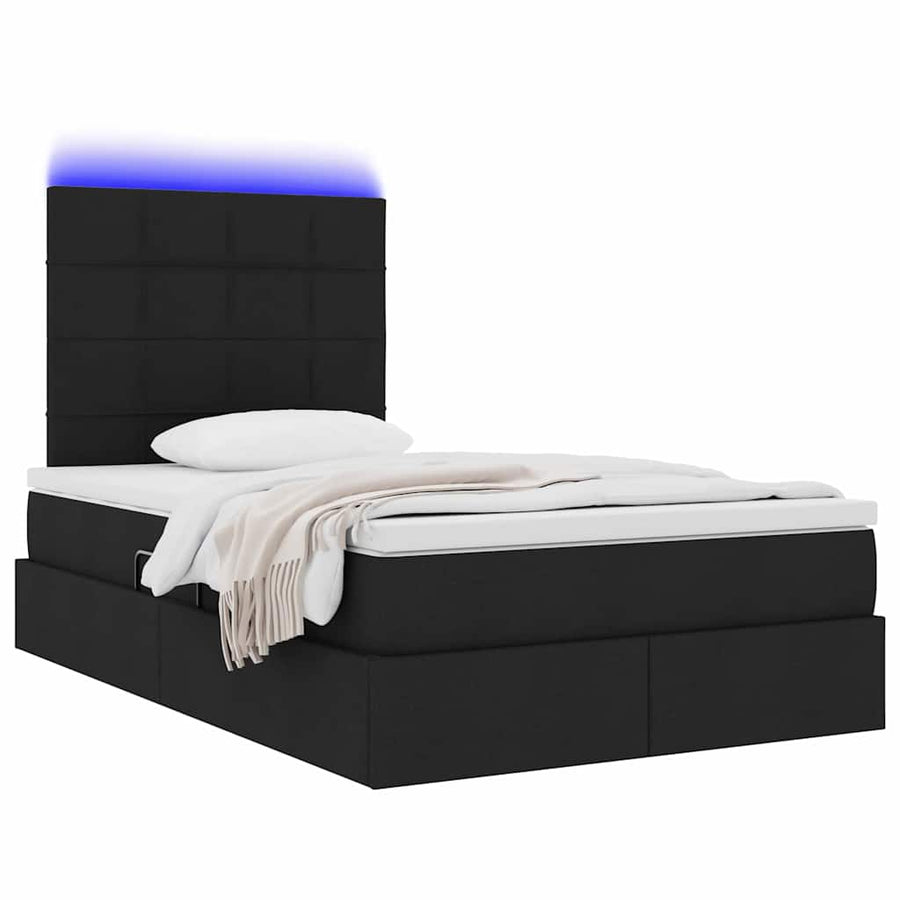 Bed met LED -striplichten met opslag Zwart 120 x 200 cm Stof