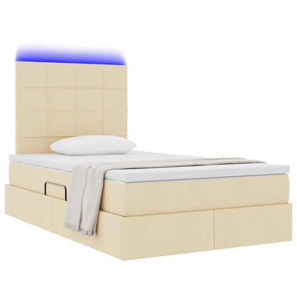 Bed met LED -striplichten met opslag Crème 120 x 200 cm Stof