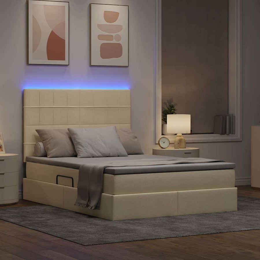 LED Opslagbed met Matras Crème 140 x 190 cm Stof