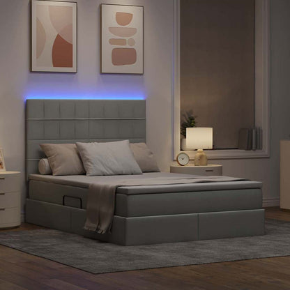 Bed met LED -striplichten Lichtgrijs 140 x 200 cm Stof