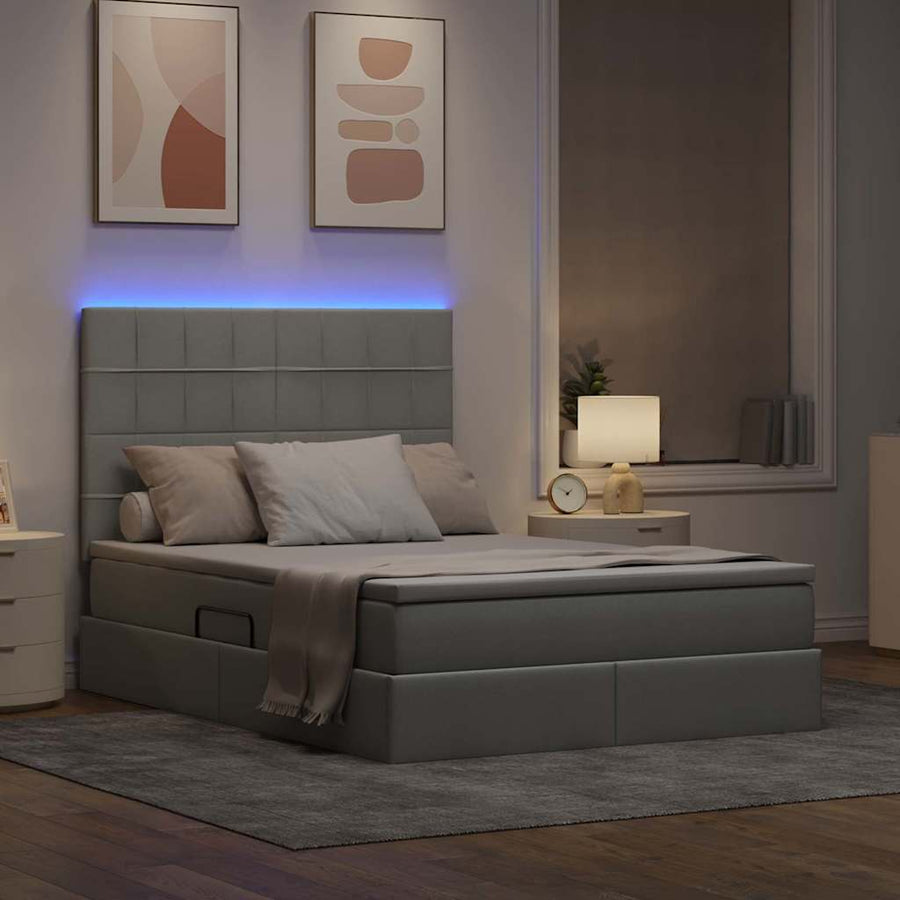 Bed met LED -striplichten Lichtgrijs 140 x 200 cm Stof