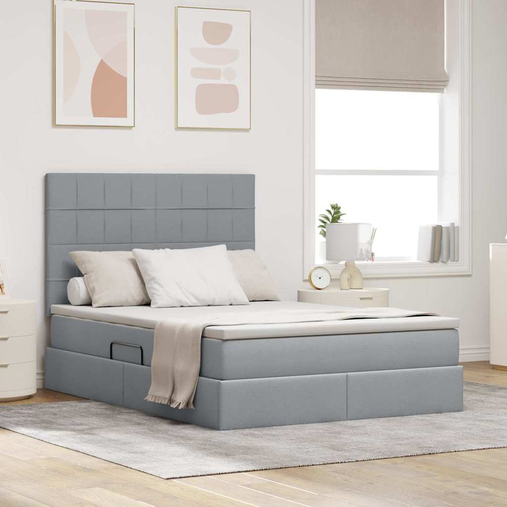 Bed met LED -striplichten Lichtgrijs 140 x 200 cm Stof