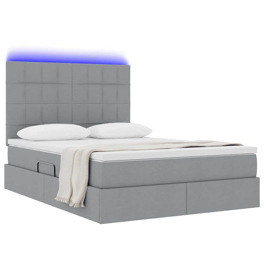 Bed met LED -striplichten Lichtgrijs 140 x 200 cm Stof