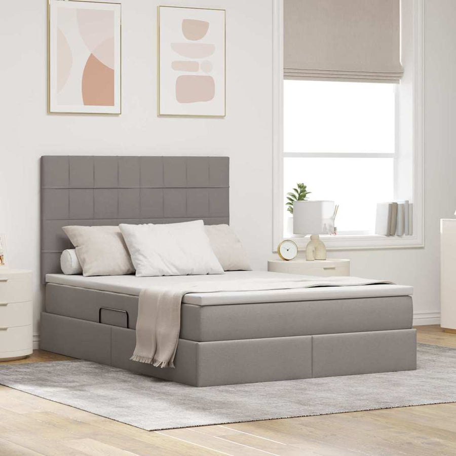 Bed met LED -striplichten met opslag Taupe 140 x 200 cm Stof