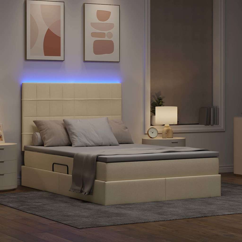 Bed met LED -striplichten met opslag Crème 140 x 200 cm Stof