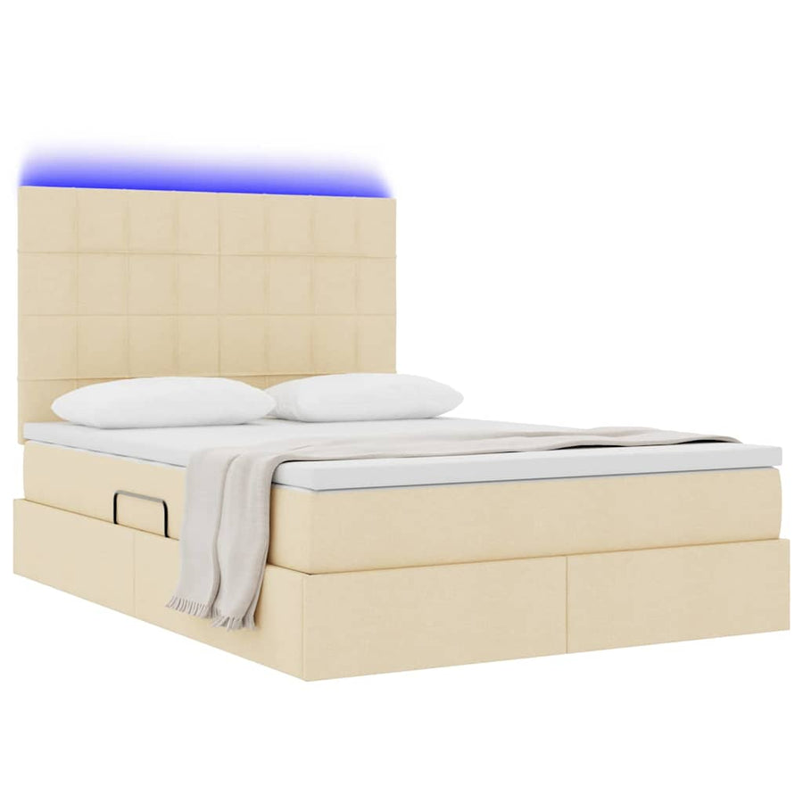 Bed met LED -striplichten met opslag Crème 140 x 200 cm Stof