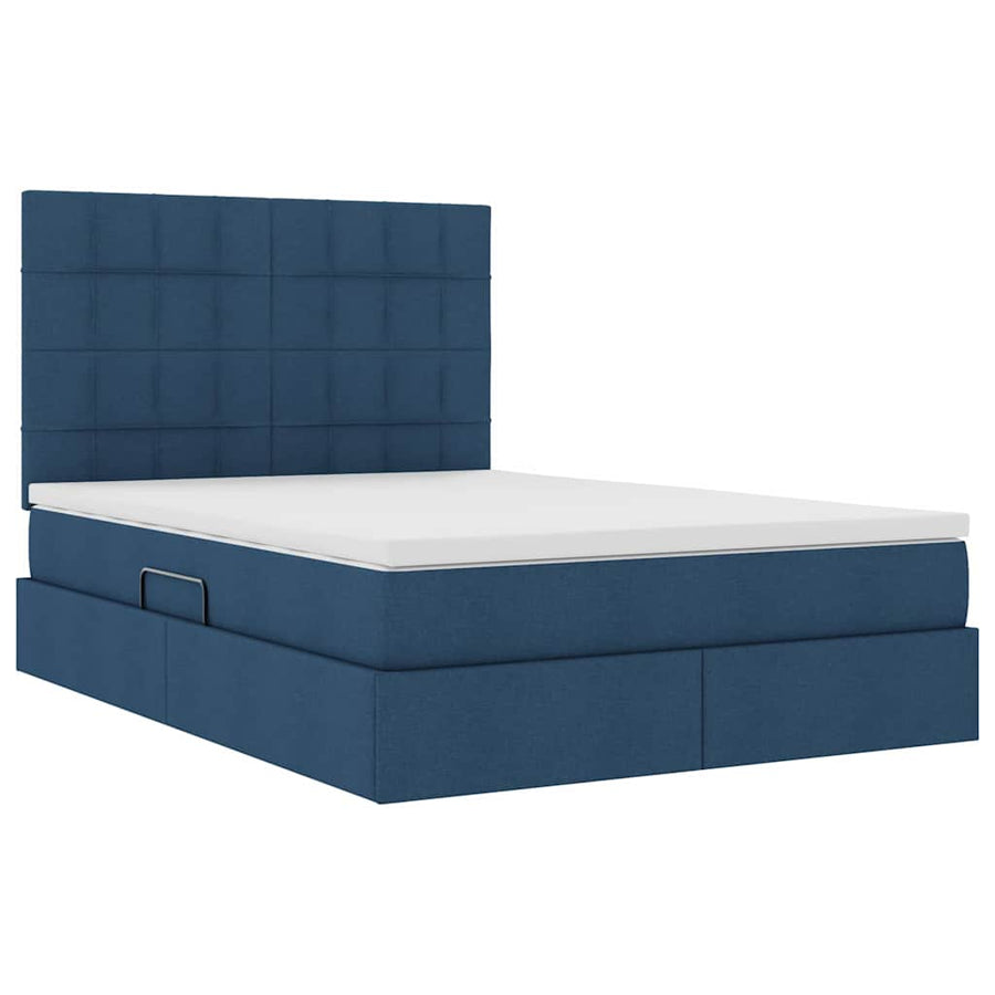 Bed met LED -striplichten met opslag Blauw 140 x 200 cm Stof