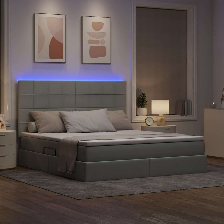 Bed met LED -striplichten Lichtgrijs 160 x 200 cm Stof