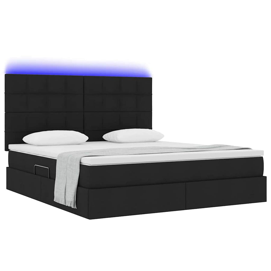 Bed met LED -striplichten met opslag Zwart 160 x 200 cm Stof