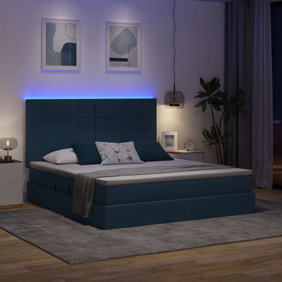 Bed met LED -striplichten met opslag Blauw 160 x 200 cm Stof