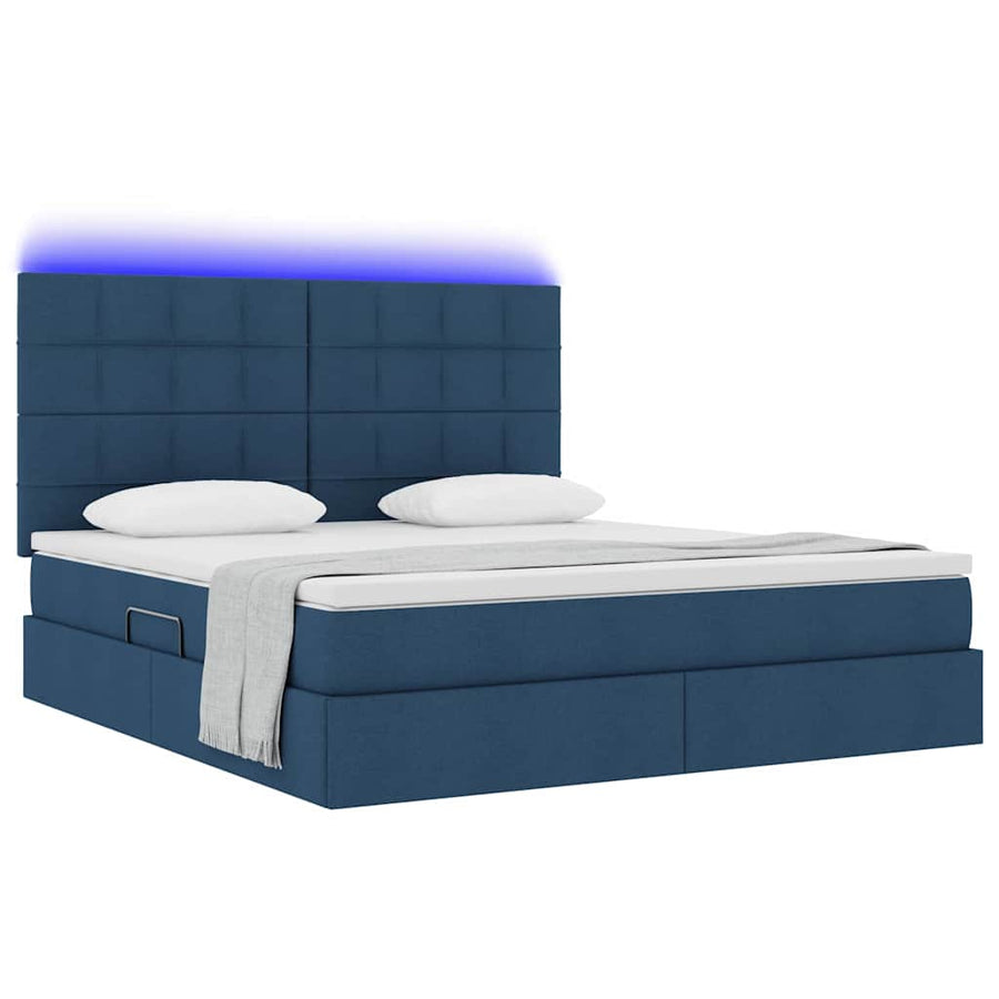 Bed met LED -striplichten met opslag Blauw 160 x 200 cm Stof