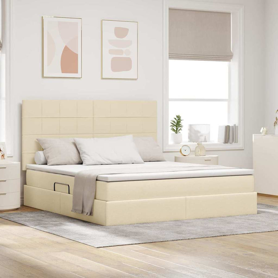Bed met LED -striplichten met opslag Crème 180 x 200 cm Stof