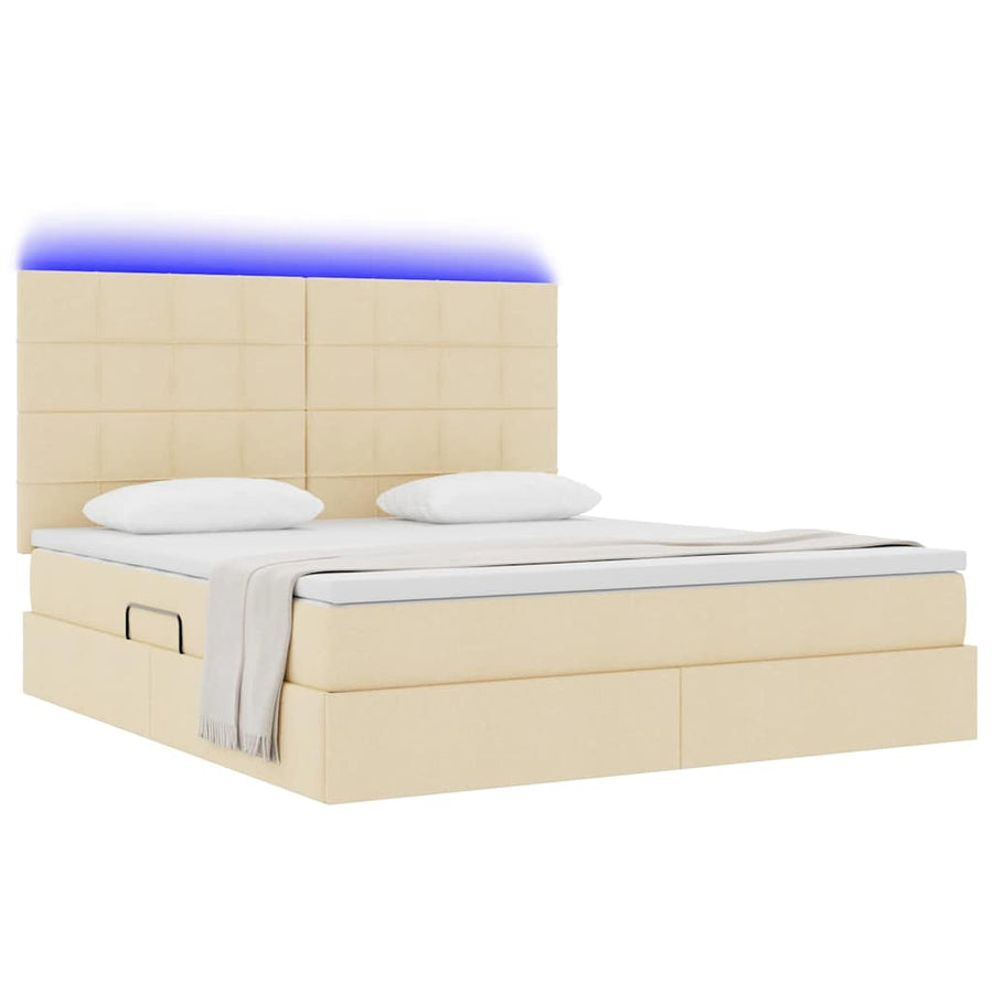 Bed met LED -striplichten met opslag Crème 180 x 200 cm Stof