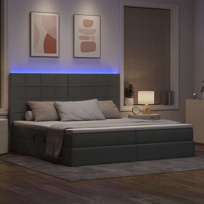 Bed met LED -striplichten Lichtgrijs 200 x 200 cm Stof