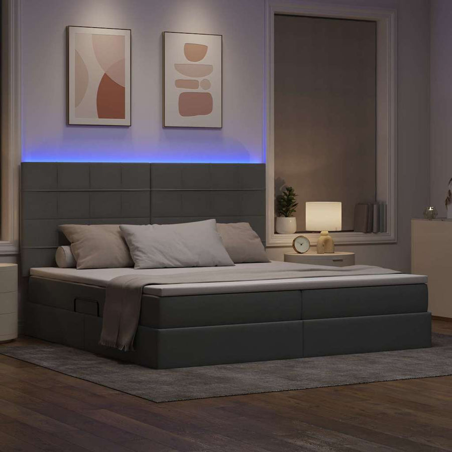 Bed met LED -striplichten Lichtgrijs 200 x 200 cm Stof