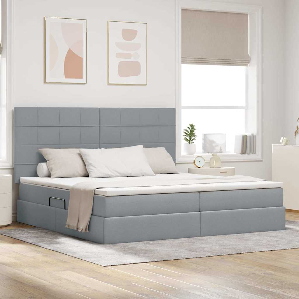 Bed met LED -striplichten Lichtgrijs 200 x 200 cm Stof