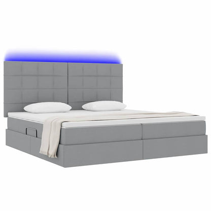 Bed met LED -striplichten Lichtgrijs 200 x 200 cm Stof
