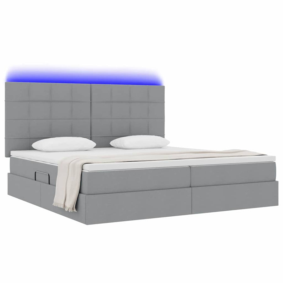 Bed met LED -striplichten Lichtgrijs 200 x 200 cm Stof