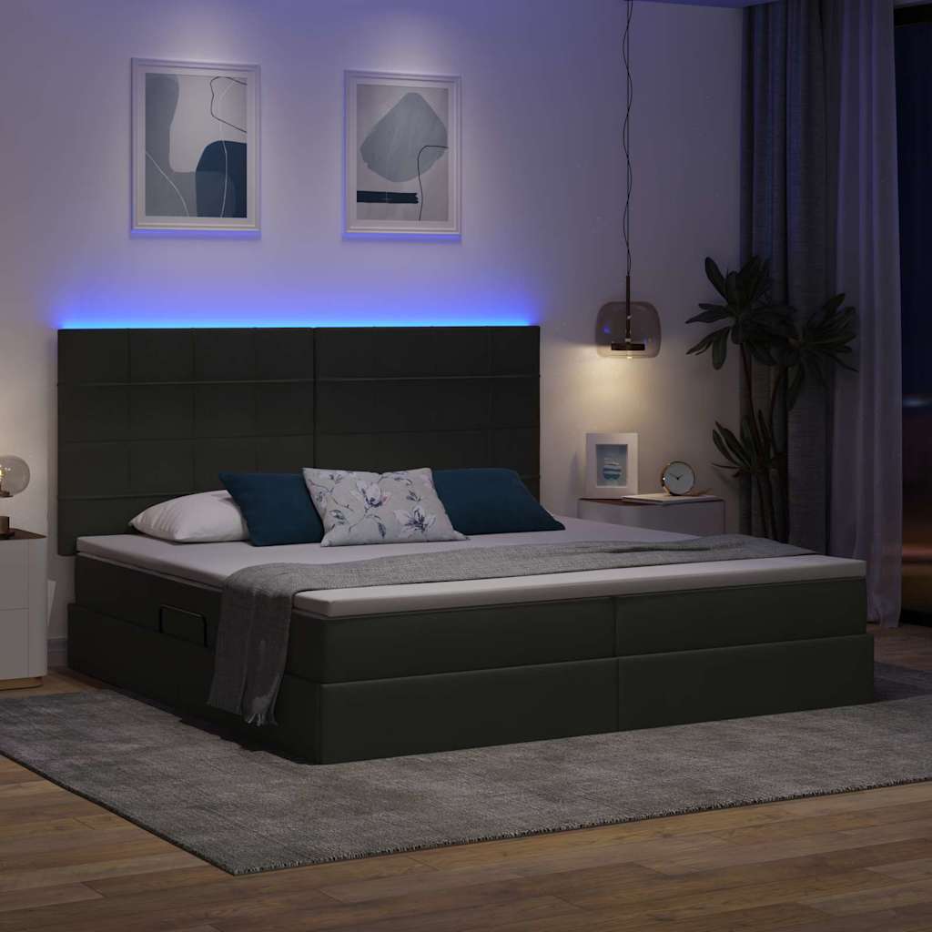 Bed met LED -striplichten Donkergrijs 200 x 200 cm Stof