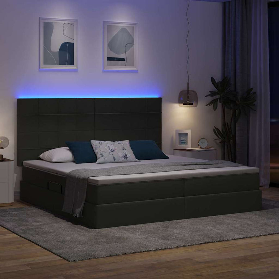 Bed met LED -striplichten Donkergrijs 200 x 200 cm Stof
