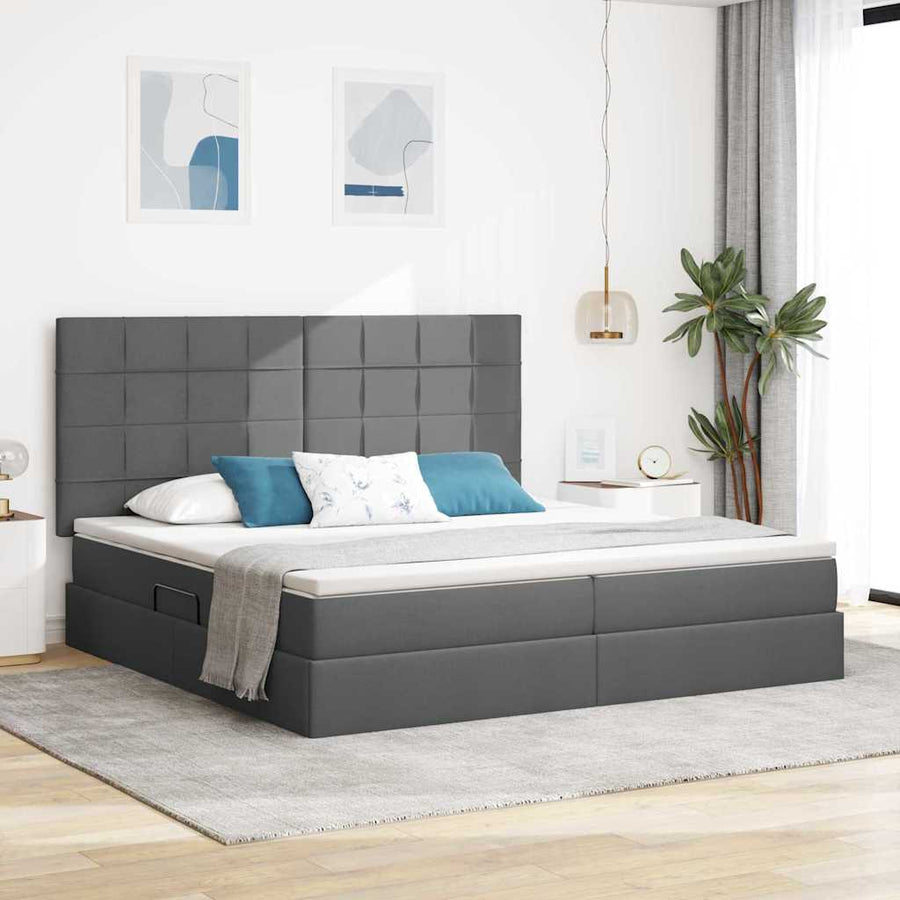 Bed met LED -striplichten Donkergrijs 200 x 200 cm Stof